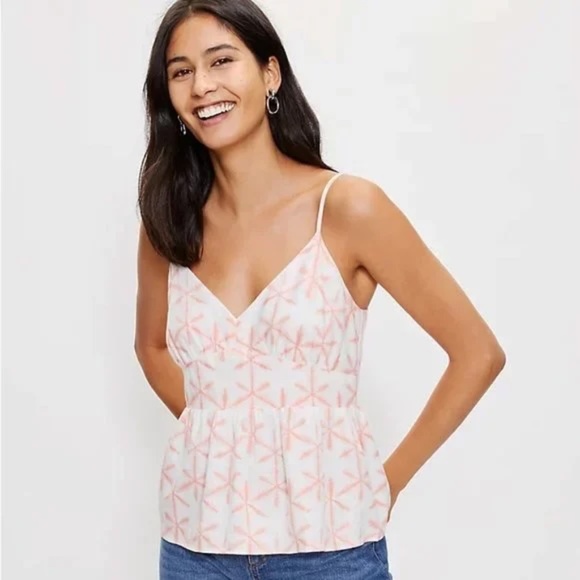 LOFT Tops - Loft Cami Off White Pink Star Print Tie Dye Peplum Blouse NWT